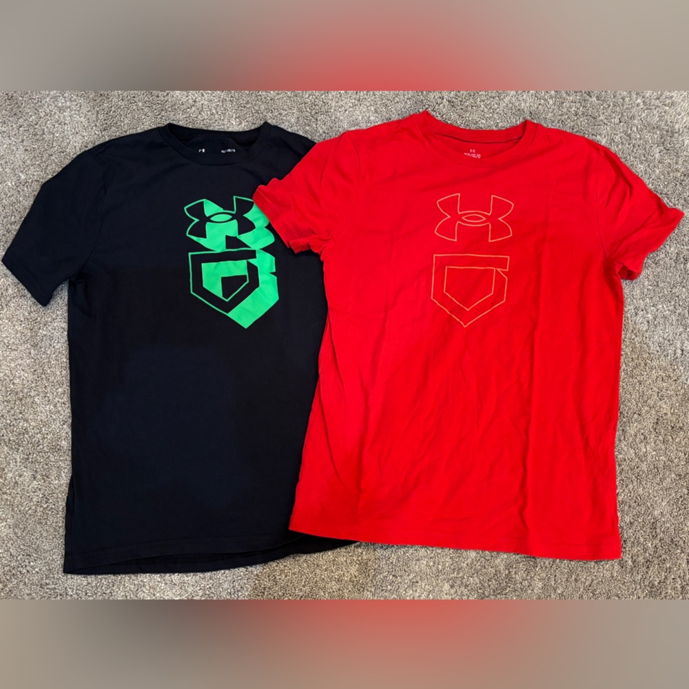 2 Under Armour Kids' Red and Black Tees with Bold Graphics